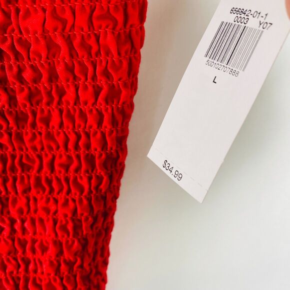 Old Navy Womens Top L Fitted Ruffle-Strap Fully Smocked Cropped Red NWT - Picture 7 of 9